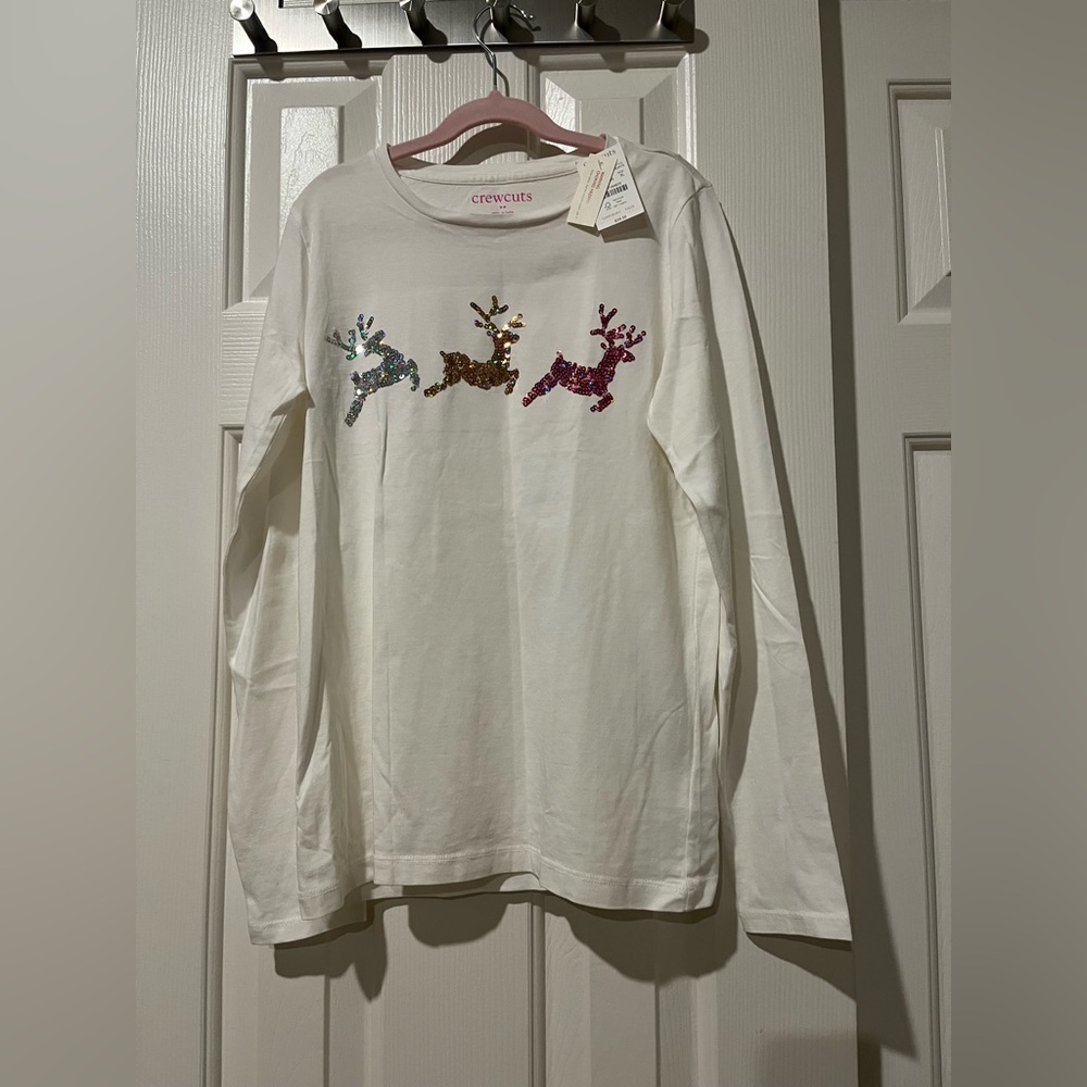 J Crew crewcuts size XL (12-14) sequin reindeer holiday long sleeve t-shirt, NWT - Picture 5 of 7